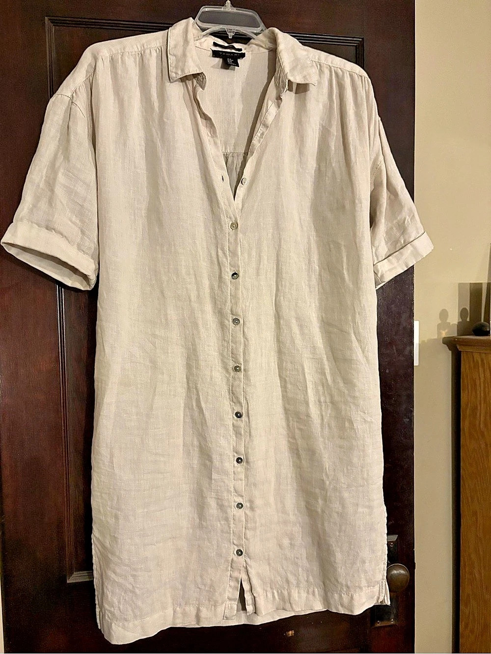 Tahari Linen Button-Front Midi Dress in Cream Size Medium - Picture 2 of 6